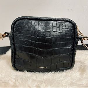 DeMellier Small Athens Black Croc-Embossed Leather Crossbody Bag